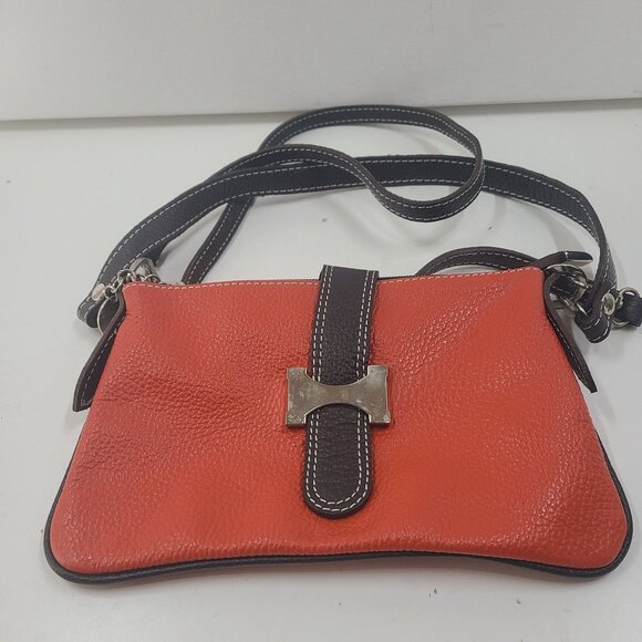 Zagara made in Italy Women's Leather Crossbody Purse Bag Orange One Size Snap Fr - Picture 6 of 11